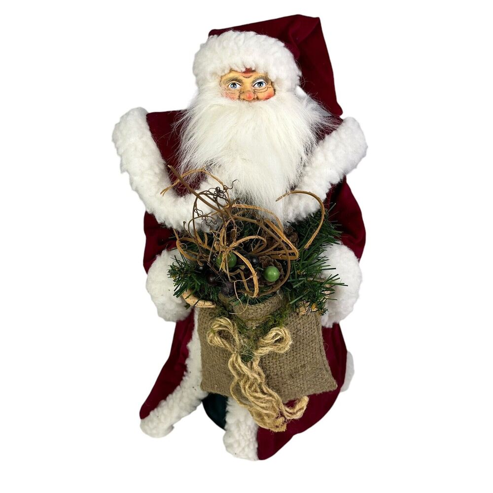 Vintage Santa Tree Topper Tabletop Figure 16” Red Robe Fur Christmas Decor